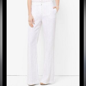 Michael Kors Ivory Striped Flare Linen Pants 0
